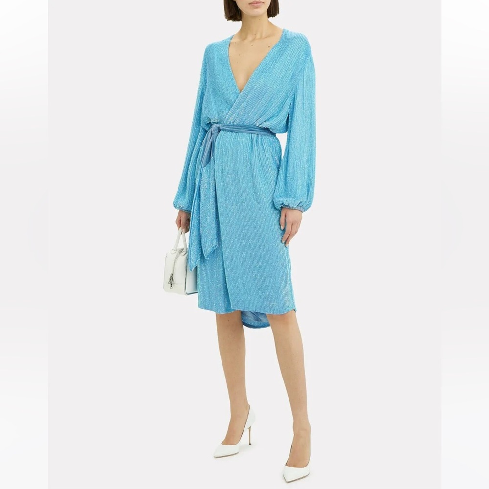 Retrofete Blue Audrey Sequin Wrap Dress